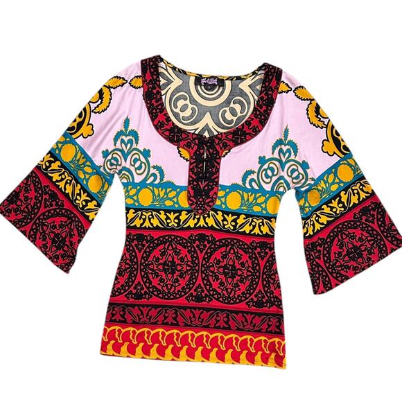 Hale Bob Mod Abstract Silk Jersey Blouse - Picture 1 of 7